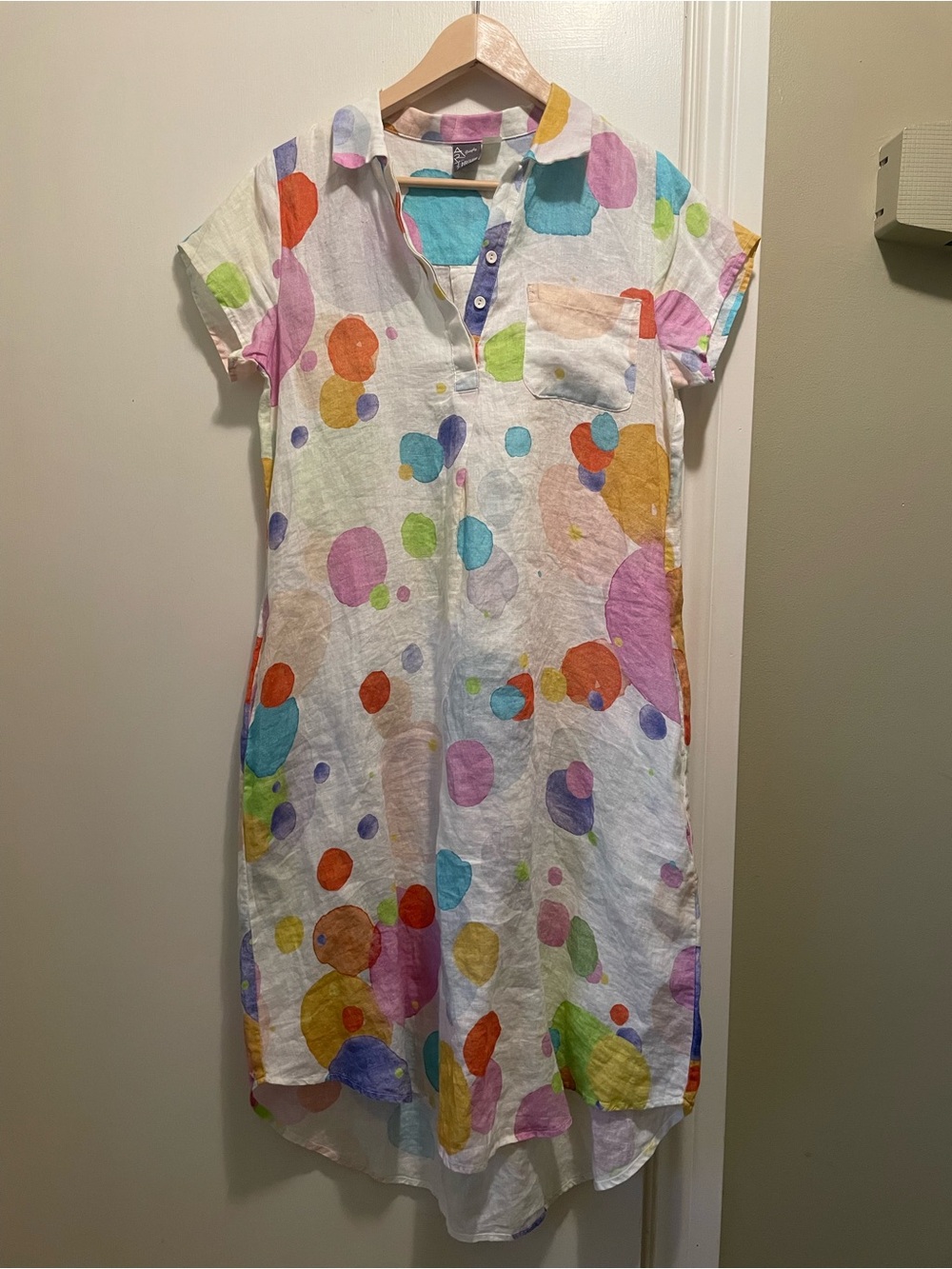 100% Linen Simply Art by Dolcezza "Colourful Bubbles" Linen Dress, Size Small